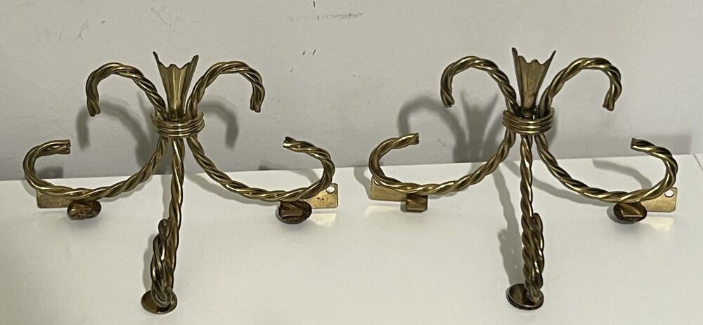Vtg MCM Homco 2 Wall Shelf Bracket Only Twisted Rope Gold Brass Metal